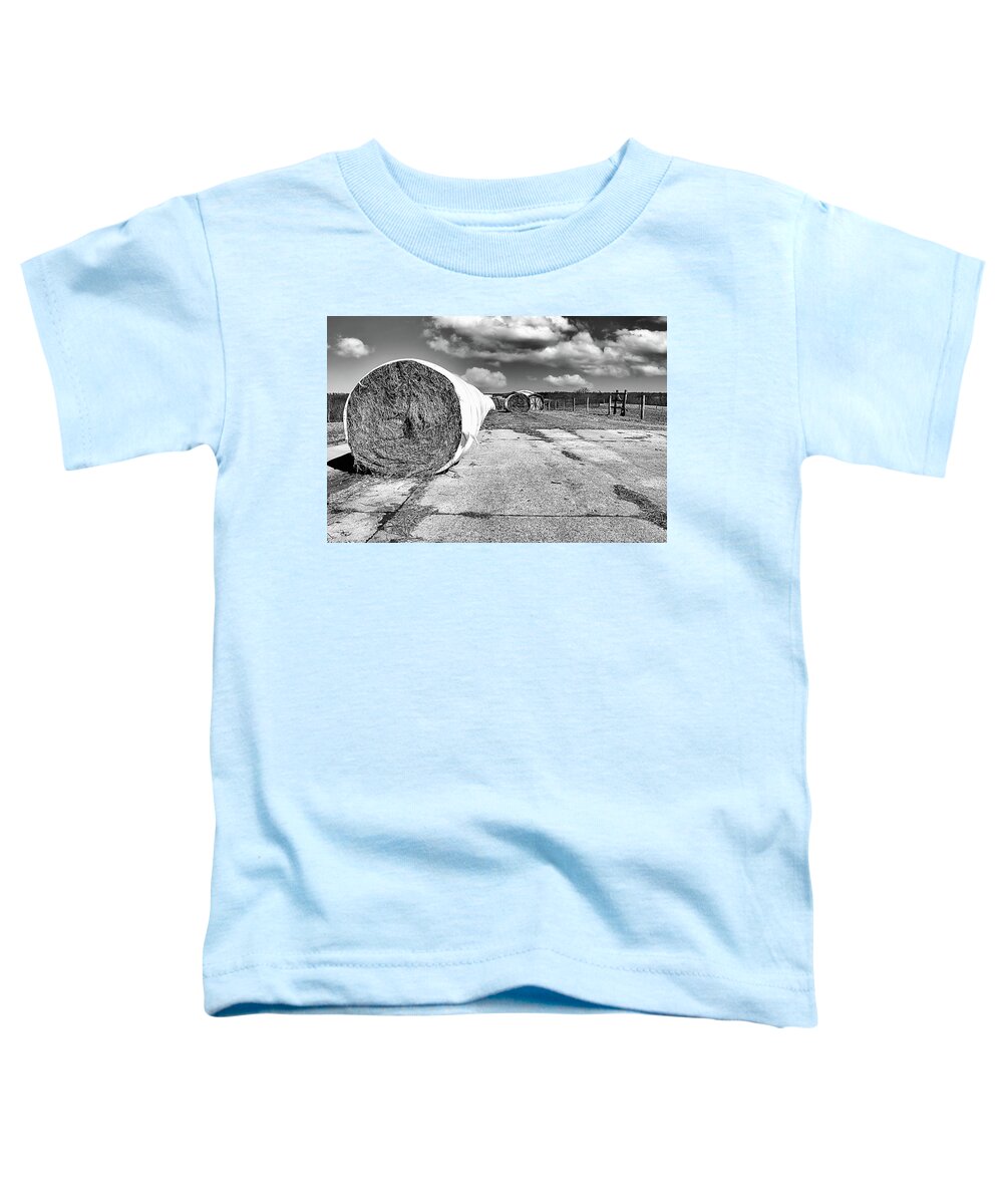 Hay Toddler T-Shirt featuring the photograph Hay Rolls on Farm Black and White by Paul Giglia