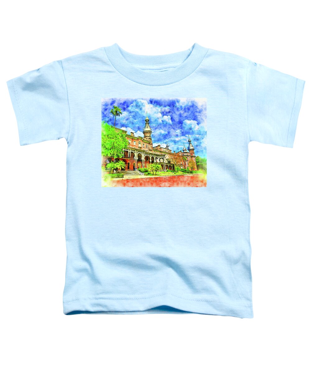 Henry B. Plant Museum Toddler T-Shirt featuring the digital art Henry B. Plant Museum in Tampa, Florida - pen and watercolor by Nicko Prints