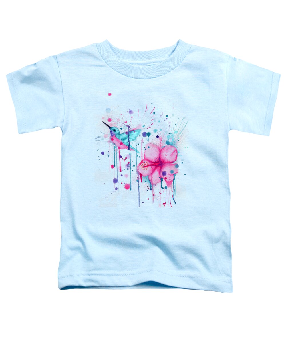 Flower Toddler T-Shirt featuring the drawing Hibiscus Hummingbird by Ludwig Van Bacon