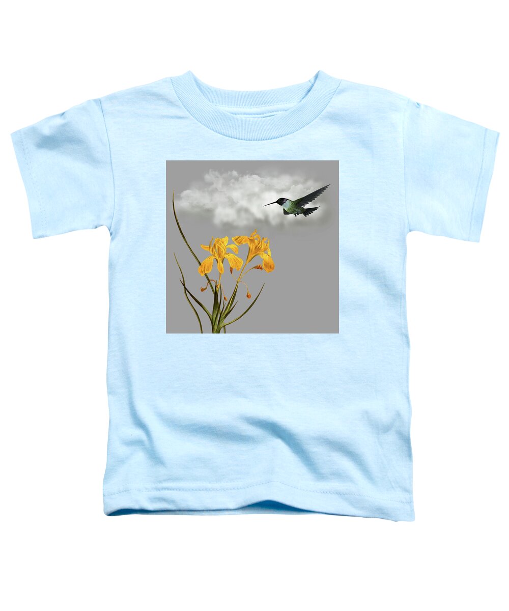 Hummingbird Toddler T-Shirt featuring the digital art Hummingbird In The Garden Pane 5 by David Dehner