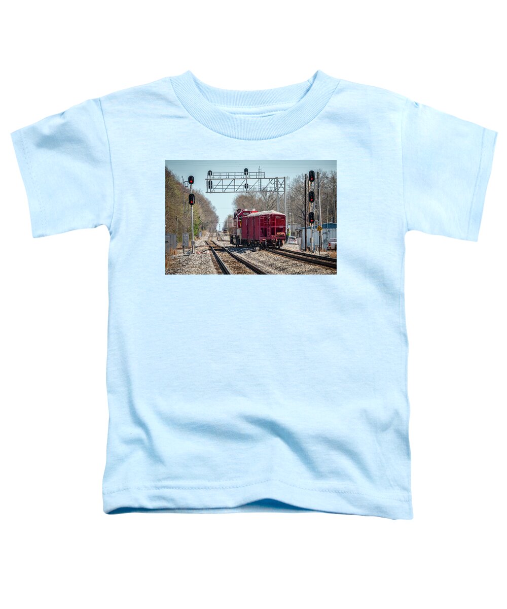 Railroad Toddler T-Shirt featuring the photograph J Corman at CSX Crossover Guthrie Ky by Jim Pearson