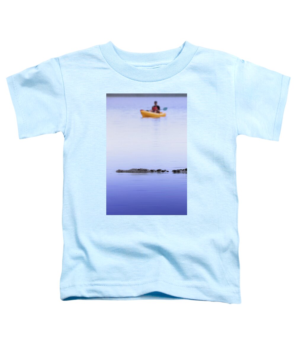 Crocodile Toddler T-Shirt featuring the photograph Kayaking With a Crocodile by Mark Andrew Thomas