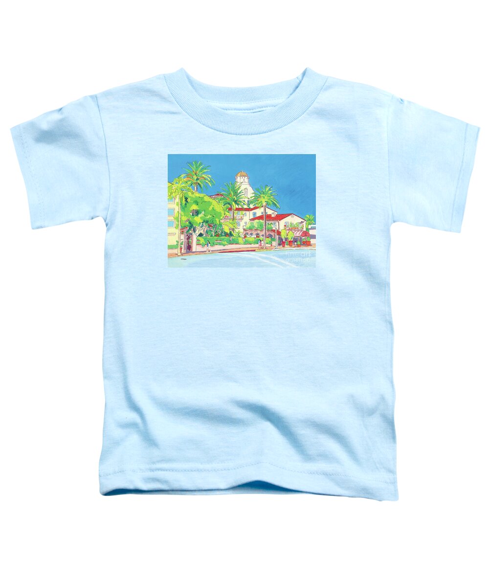 La Jolla Toddler T-Shirt featuring the painting La Valencia Hotel La Jolla San Diego Southern California by Paul Strahm
