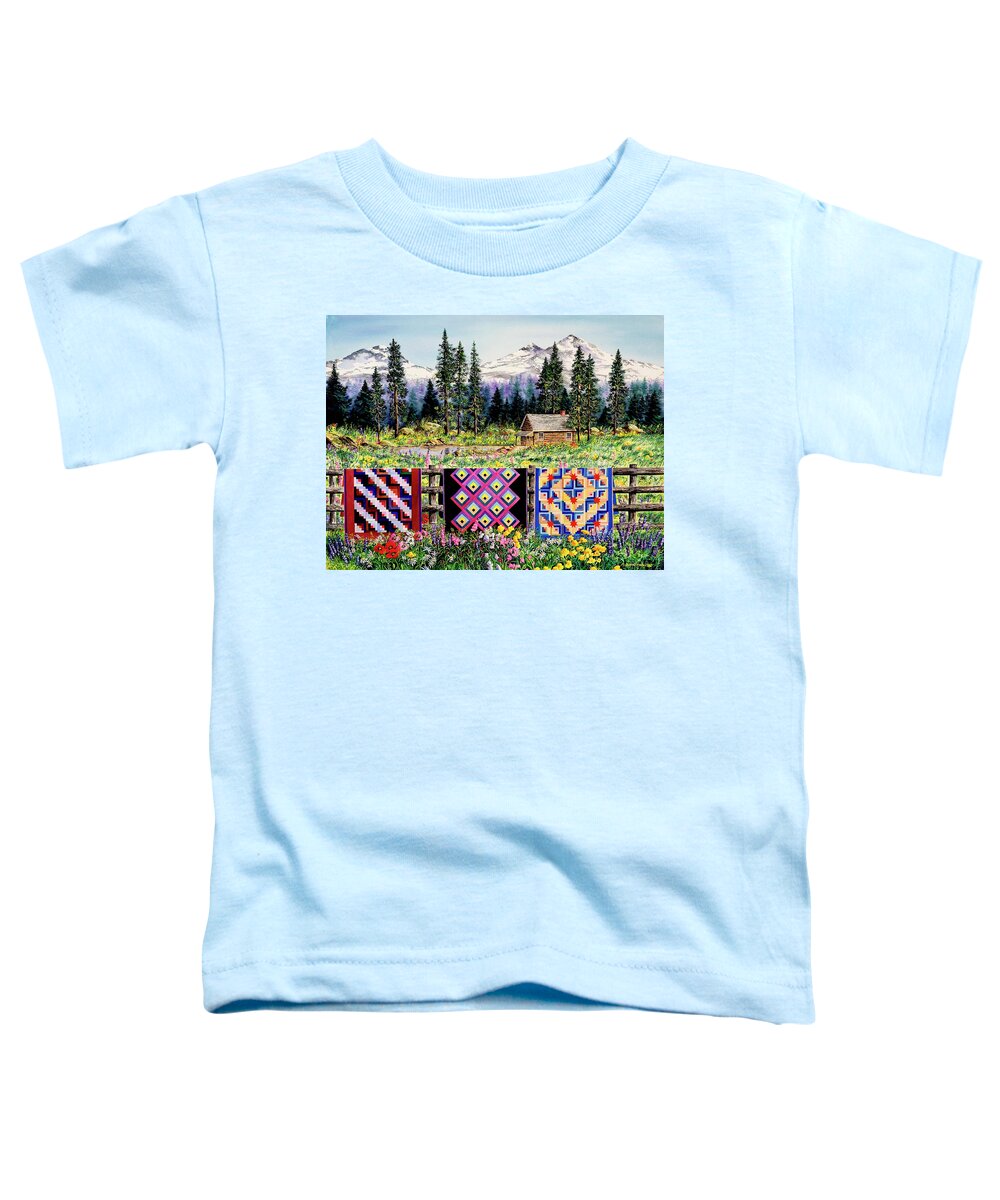 Mountains Toddler T-Shirt featuring the painting Log Cabin Quilts by Diane Phalen