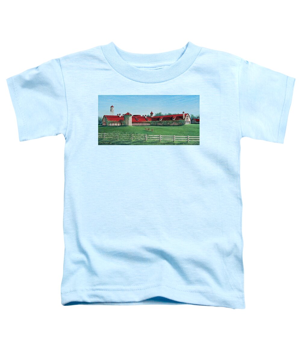 Architectural Landscape Toddler T-Shirt featuring the painting Longview Farm Dairy Barn by George Lightfoot