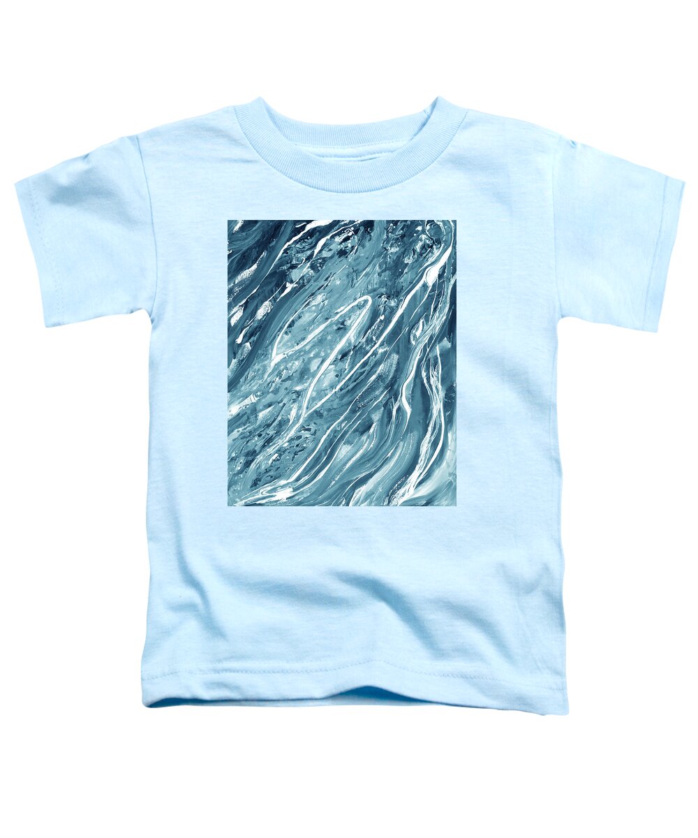 Teal Blue Toddler T-Shirt featuring the painting Meditate On The Wave Peaceful Contemporary Beach Art Sea And Ocean Teal Blue XII by Irina Sztukowski