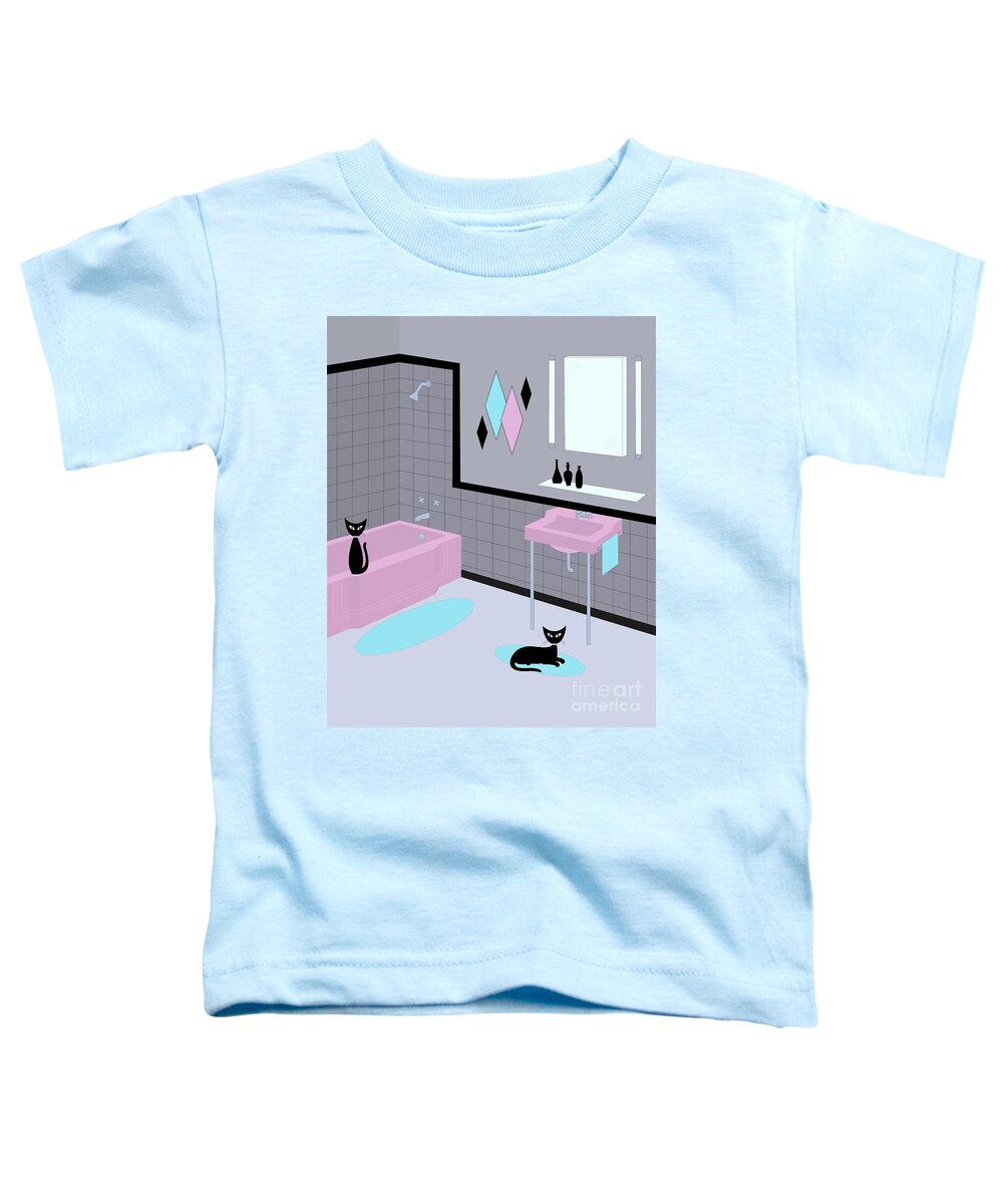 Mid Century Bathroom Toddler T-Shirt featuring the digital art Mid Century Bathroom Pink and Aqua by Donna Mibus
