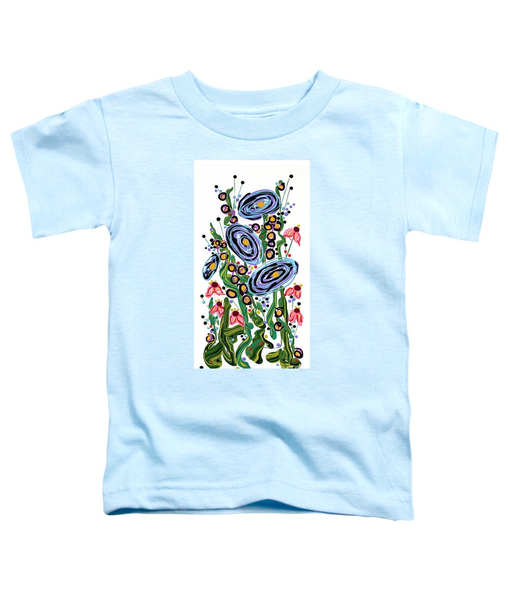 Mid Century Floral Toddler T-Shirt featuring the painting Mid Century Blue Flowers by Jane Crabtree