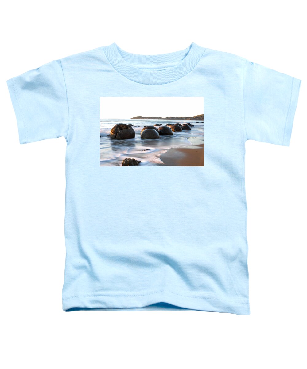 Moeraki Toddler T-Shirt featuring the photograph Tranquility - Moeraki Boulders, South Island. New Zealand by Earth And Spirit