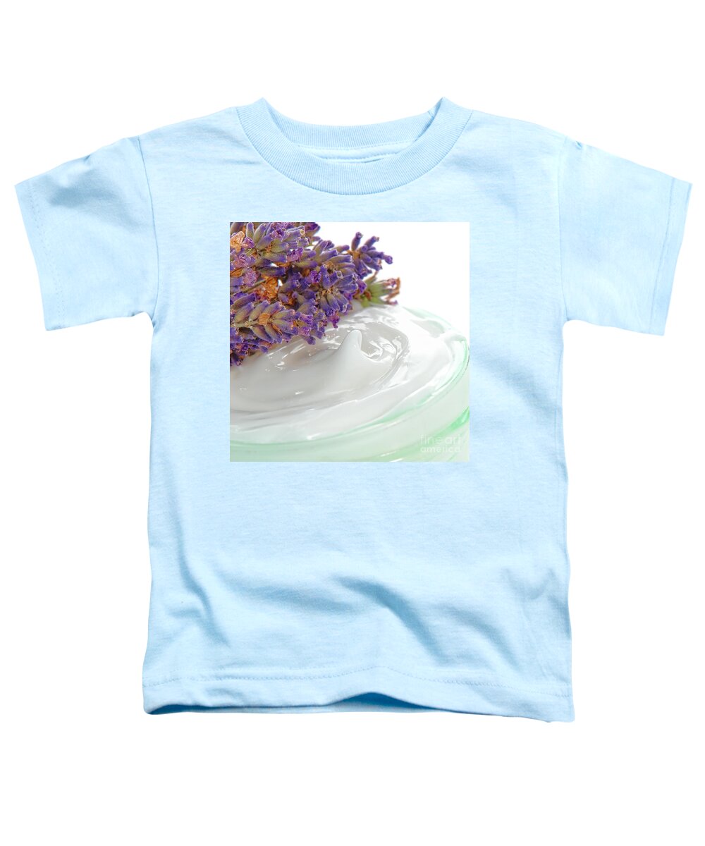 Moisturizer Toddler T-Shirt featuring the photograph Moisturizing Cream in a Jar and Lavender Flowers by Olivier Le Queinec