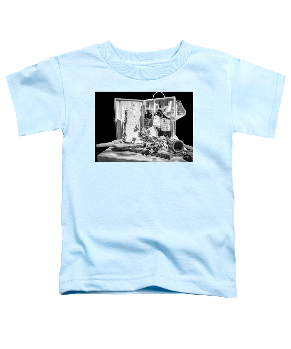 Montepulciano Toddler T-Shirt featuring the photograph Montepulciano d'Abruzzo red wine and Parmigiano -Tuscany BW by Stefano Senise