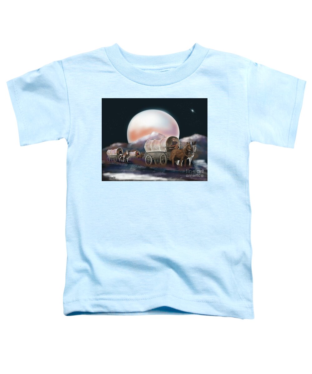 Horses Toddler T-Shirt featuring the digital art Moonlight Wagon Train by Doug Gist
