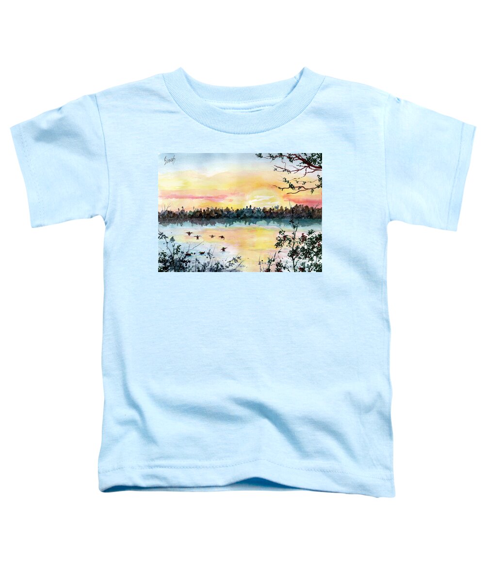 Sunrise Toddler T-Shirt featuring the painting Morning at The Pond by Sam Sidders