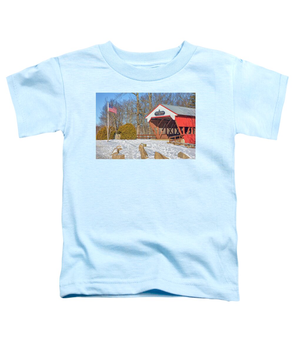 Bartlett Covered Bridge Toddler T-Shirt featuring the photograph New Hampshire Winter at the Bartlett Covered Bridge by Juergen Roth