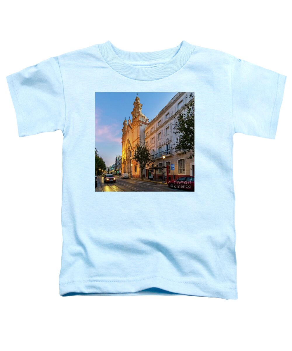 Catholicism Toddler T-Shirt featuring the photograph Night View of del Carmen Church in Alameda Apodaca Cadiz Andalusia by Pablo Avanzini