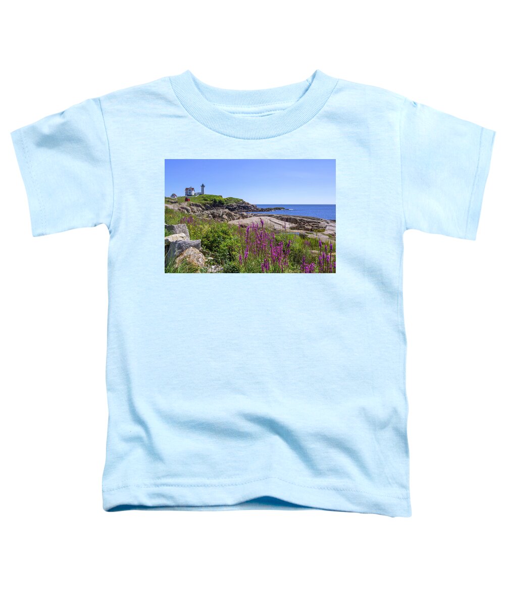 Maine Toddler T-Shirt featuring the photograph Nubble Light Flowers by Chris Whiton