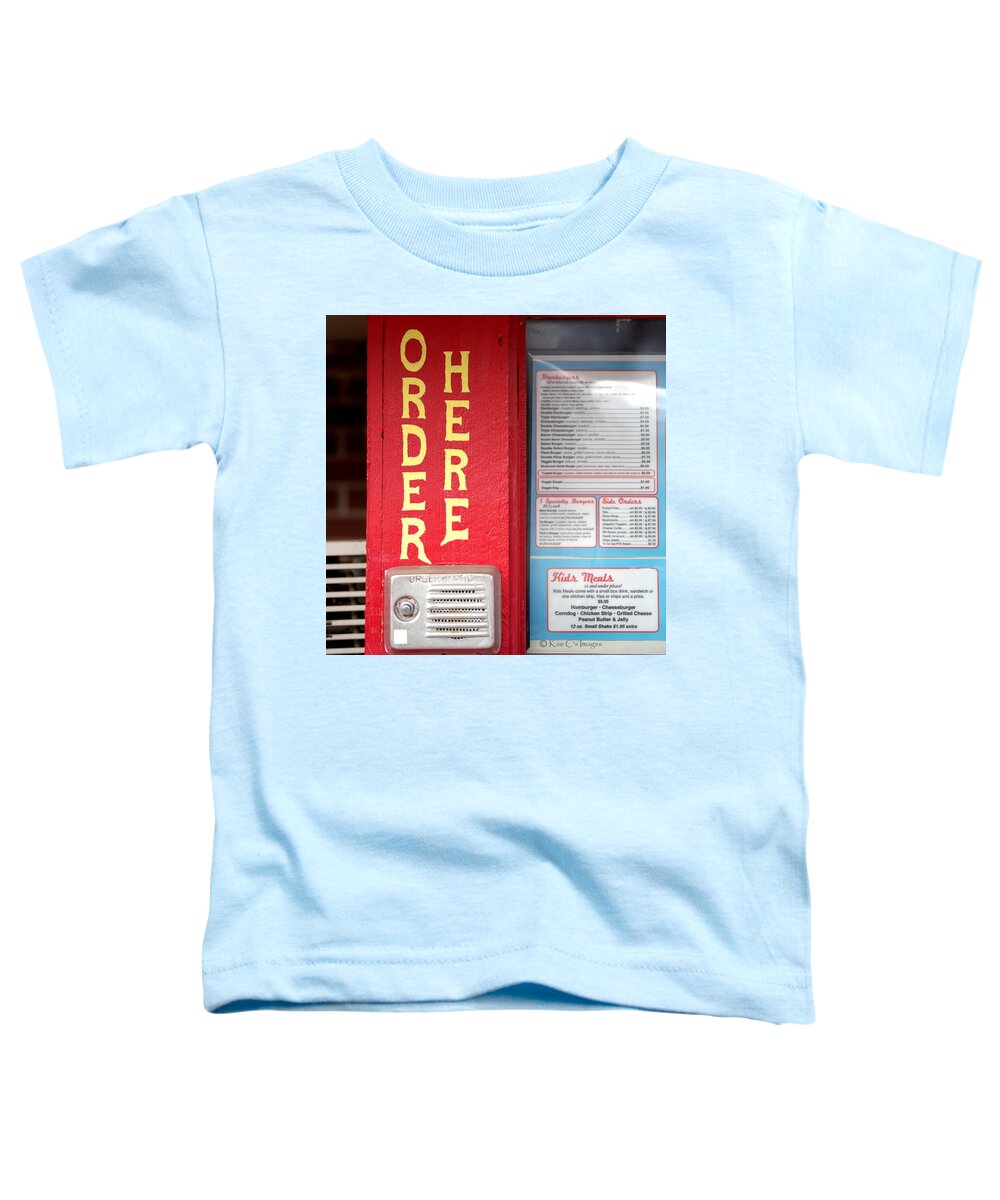 Sign Toddler T-Shirt featuring the photograph Old-style Diner Outdoor Ordering by Kae Cheatham