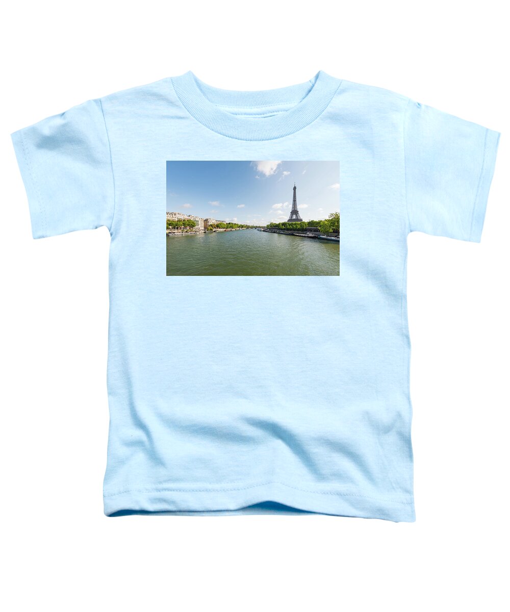 Paris Toddler T-Shirt featuring the photograph Paris and Eiffel tower with river Seine on a s by Philippe Lejeanvre