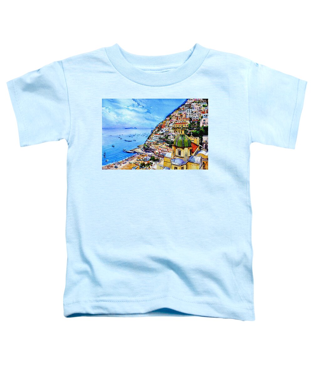 Positano Toddler T-Shirt featuring the painting Positano by Hanne Lore Koehler