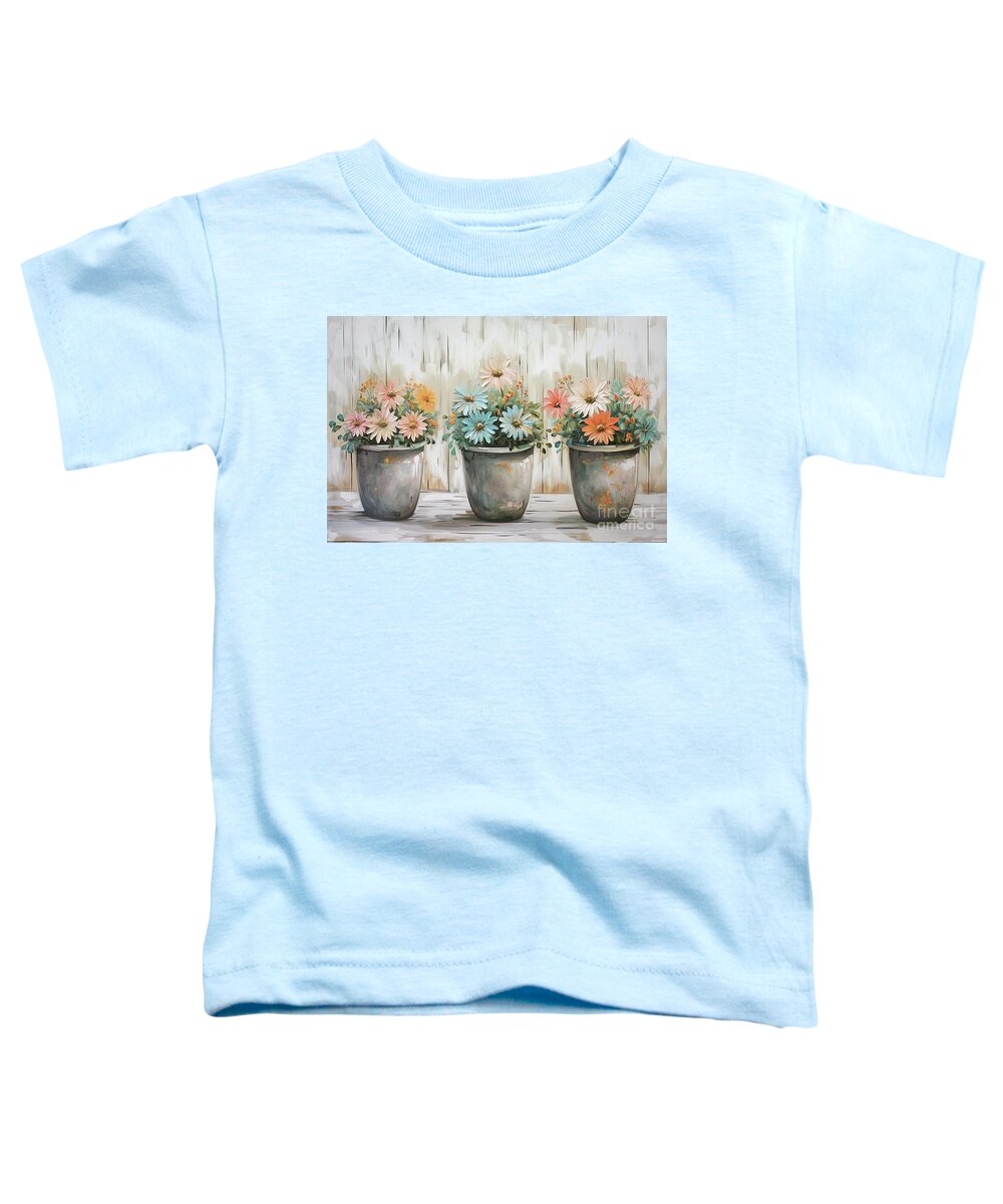 Daisy Flowers Toddler T-Shirt featuring the painting Pretty Potted Daisies by Tina LeCour