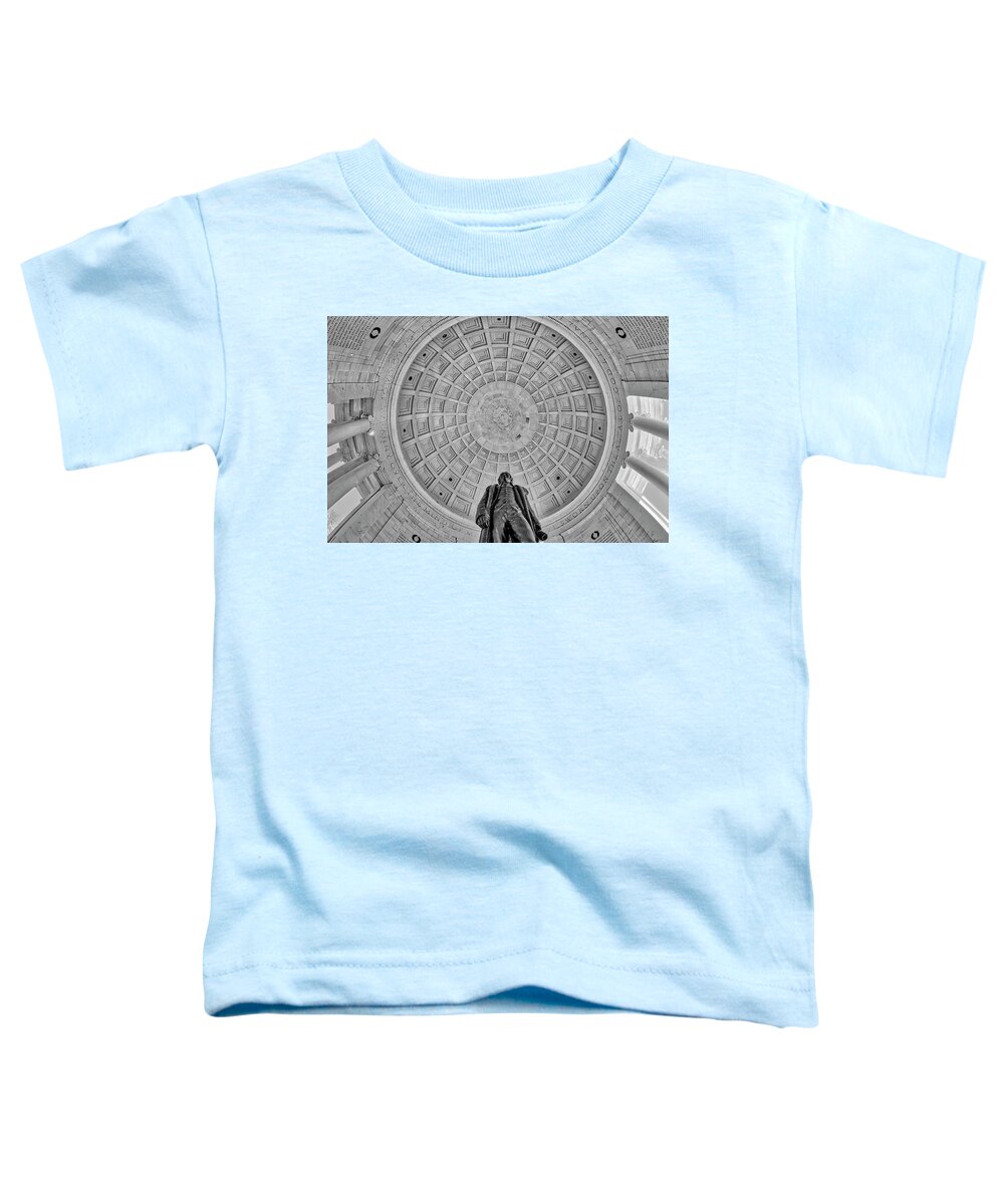 Jefferson Memorial Toddler T-Shirt featuring the photograph Quotes on the Jefferson Memorial H bw by Susan Candelario