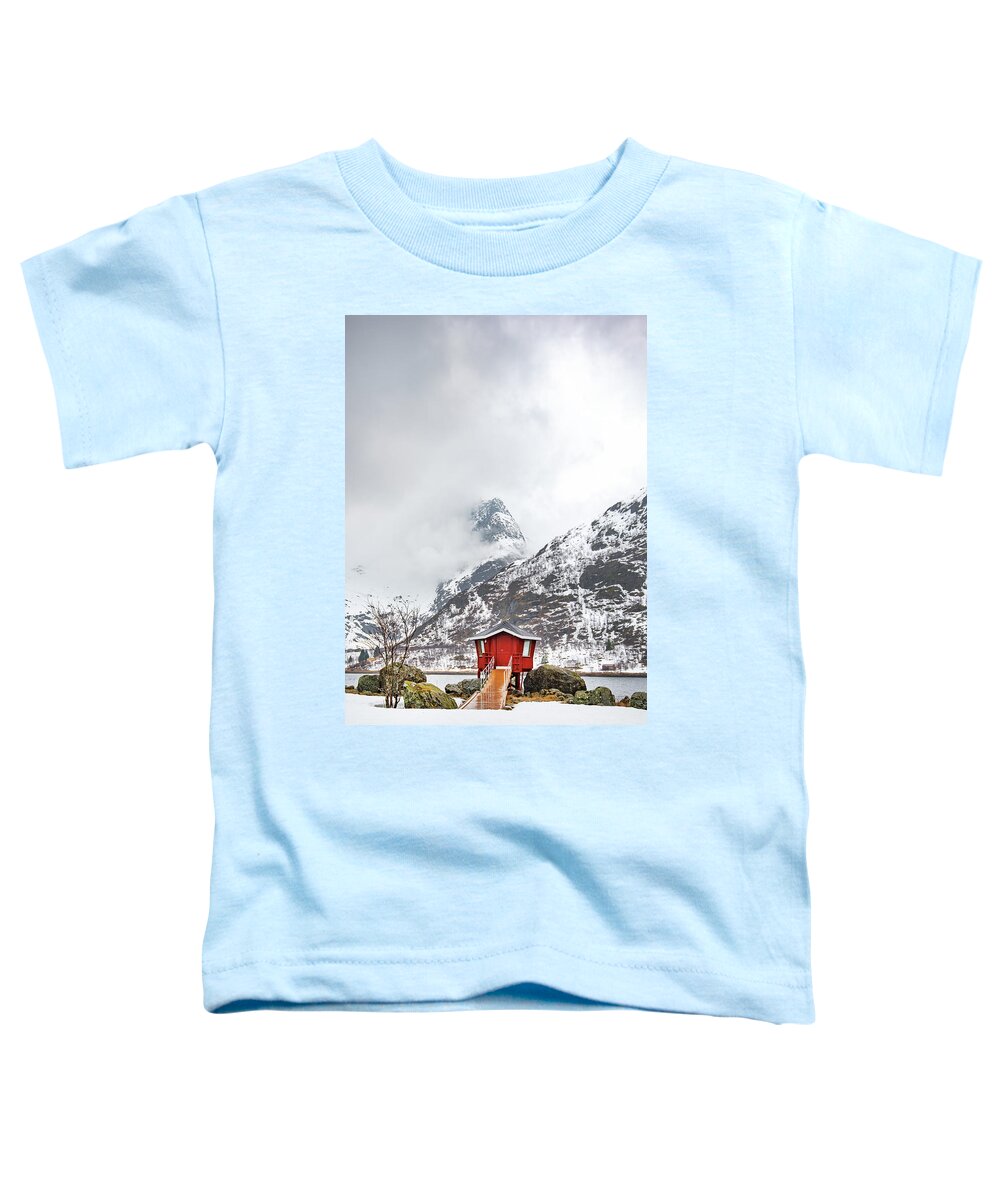#norway #lofoten #landscape #nature #cabin #mountain #outdoor #snow Toddler T-Shirt featuring the photograph Red Hot Spot by Philippe Sainte-Laudy