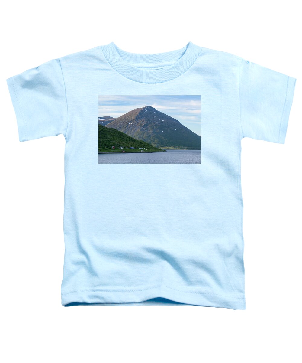 Blue Sky Toddler T-Shirt featuring the photograph Remote Houses on a Norwegian Fjord by Matthew DeGrushe