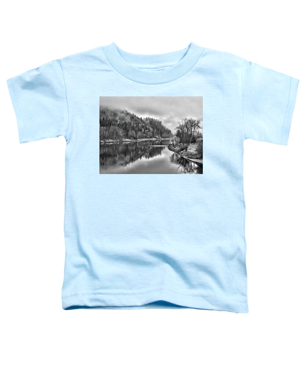 Grindrod Toddler T-Shirt featuring the photograph Shuswap River Black and White by Allan Van Gasbeck
