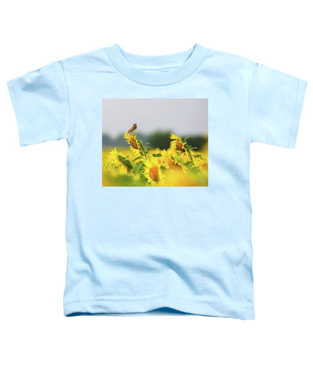 Dickcissel Toddler T-Shirt featuring the photograph Singing Bird on Sunflowers by Pam Rendall