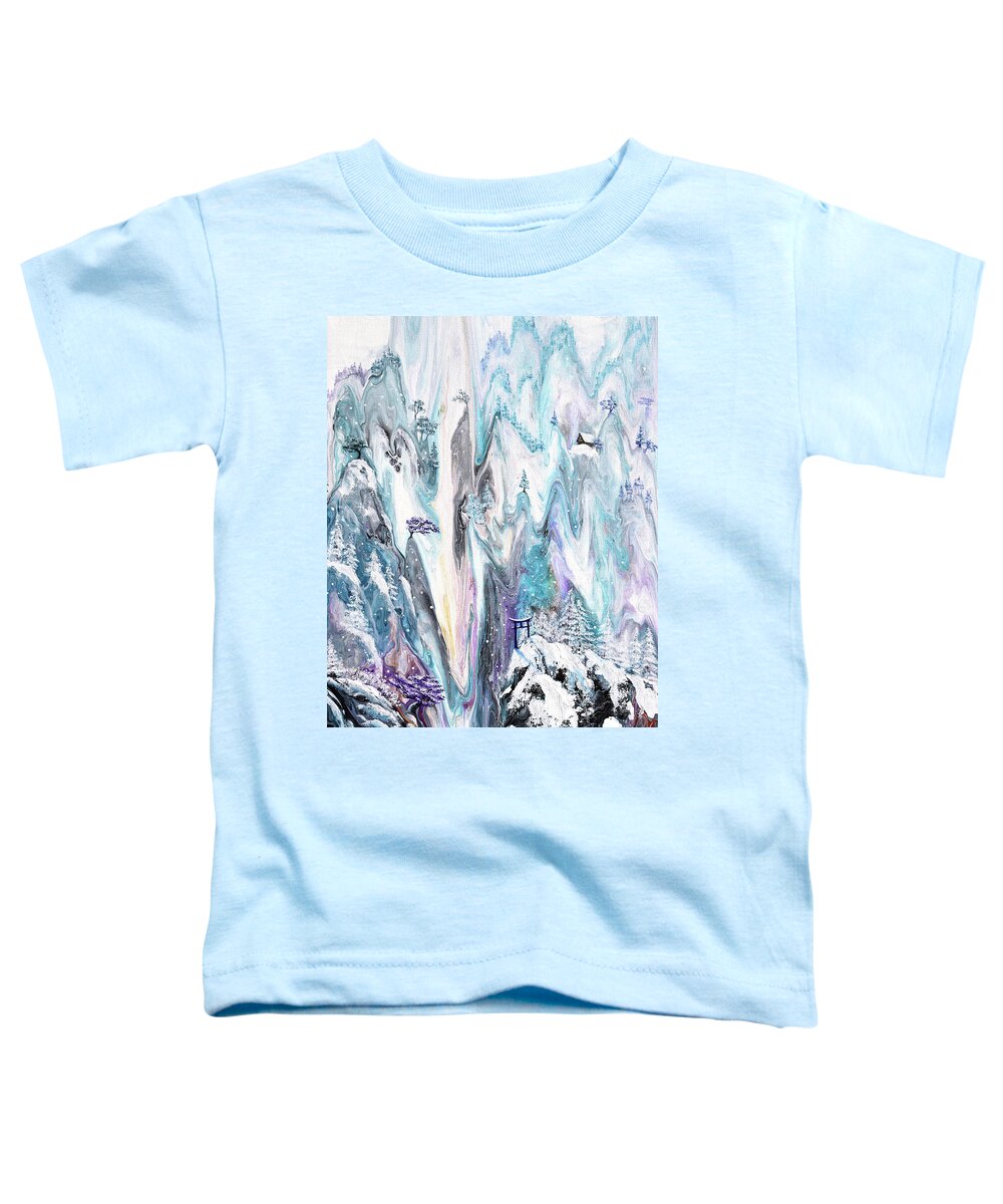 Torii Toddler T-Shirt featuring the painting Snow Falling Quietly on Torii by Laura Iverson