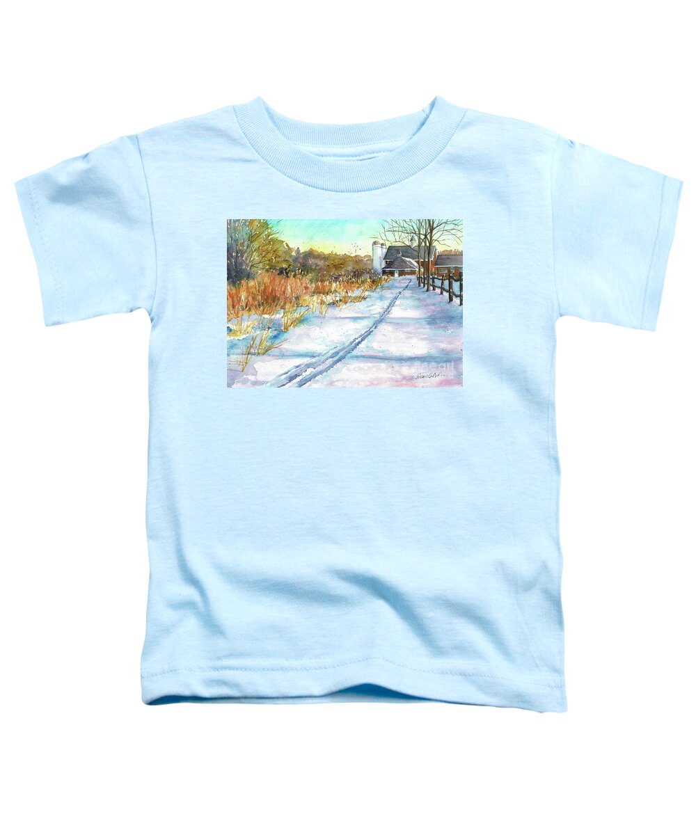 Farm Toddler T-Shirt featuring the painting Snowy Path, Uplands Farm by Susan Herbst
