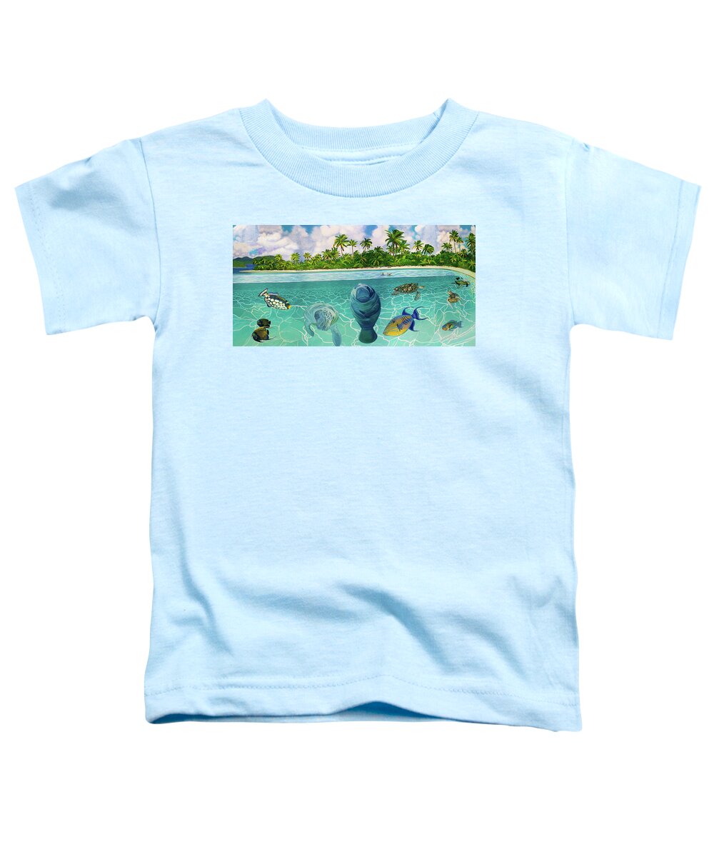 South Pacific Islands Toddler T-Shirt featuring the painting South Pacific Paradise with Sea Turtles Towel Version by Bonnie Siracusa