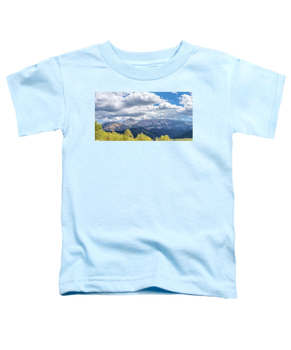 Beauty In The Sky Toddler T-Shirt featuring the photograph Spanish Peaks Country Colorado Panorama by Debra Martz