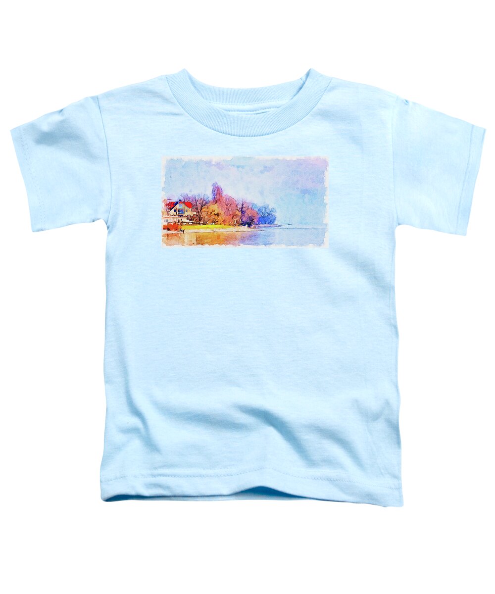 Spring Toddler T-Shirt featuring the mixed media Spring beginning on Lake Constance by Tatiana Travelways