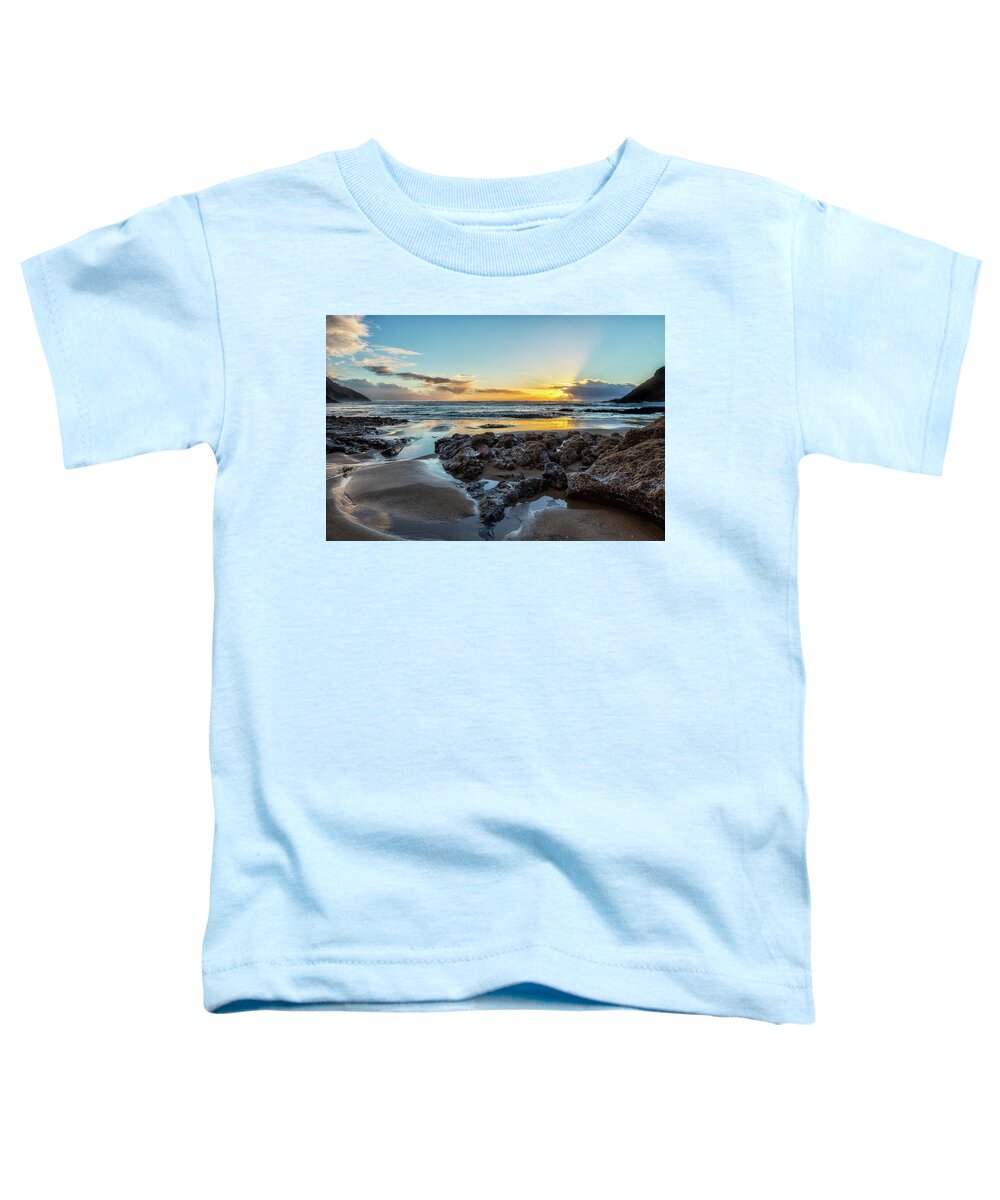 Sunset Toddler T-Shirt featuring the photograph Sun Setting at the Heceta Head Lighthouse Beach by Belinda Greb