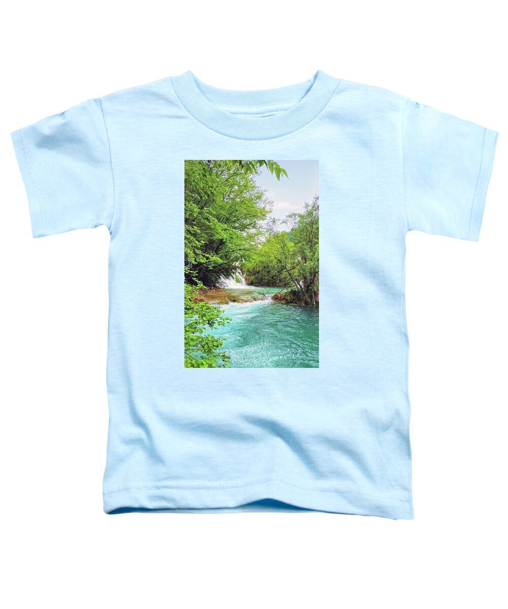 Waterfall Toddler T-Shirt featuring the photograph Sunny Day at the Forest Waterfall by Alex Mir