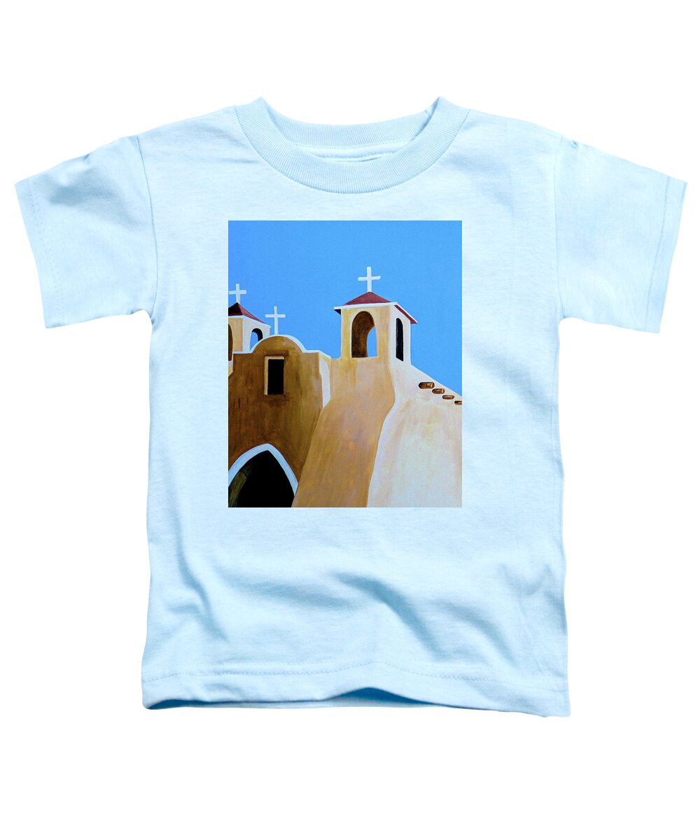 Taos Toddler T-Shirt featuring the painting Taos Church Bold by Ted Clifton