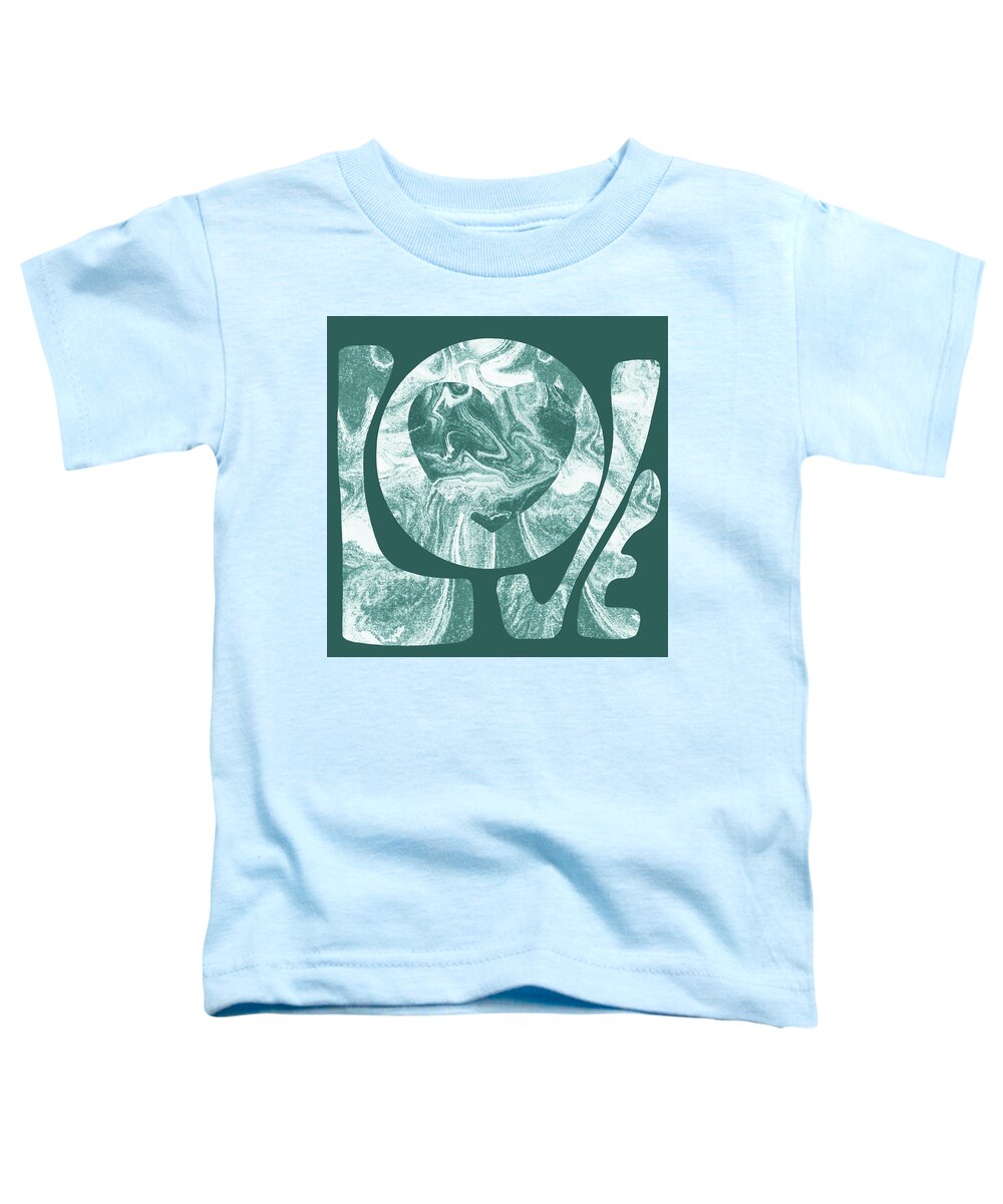 Love Sign Toddler T-Shirt featuring the painting Teal Blue Marble Heart Stone Rock Watercolor Love Sign by Irina Sztukowski