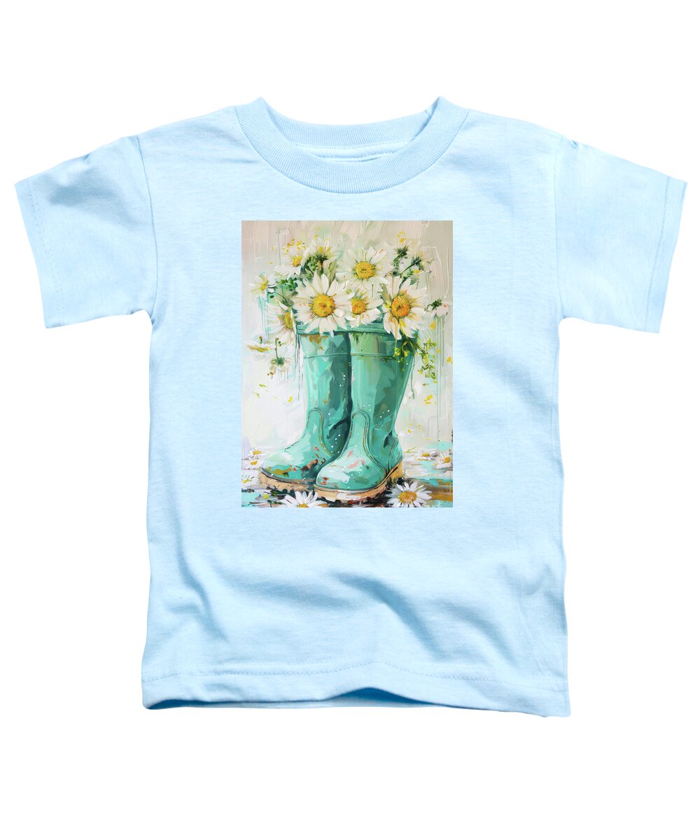 Daisies Toddler T-Shirt featuring the painting Teal Rain Boots by Tina LeCour