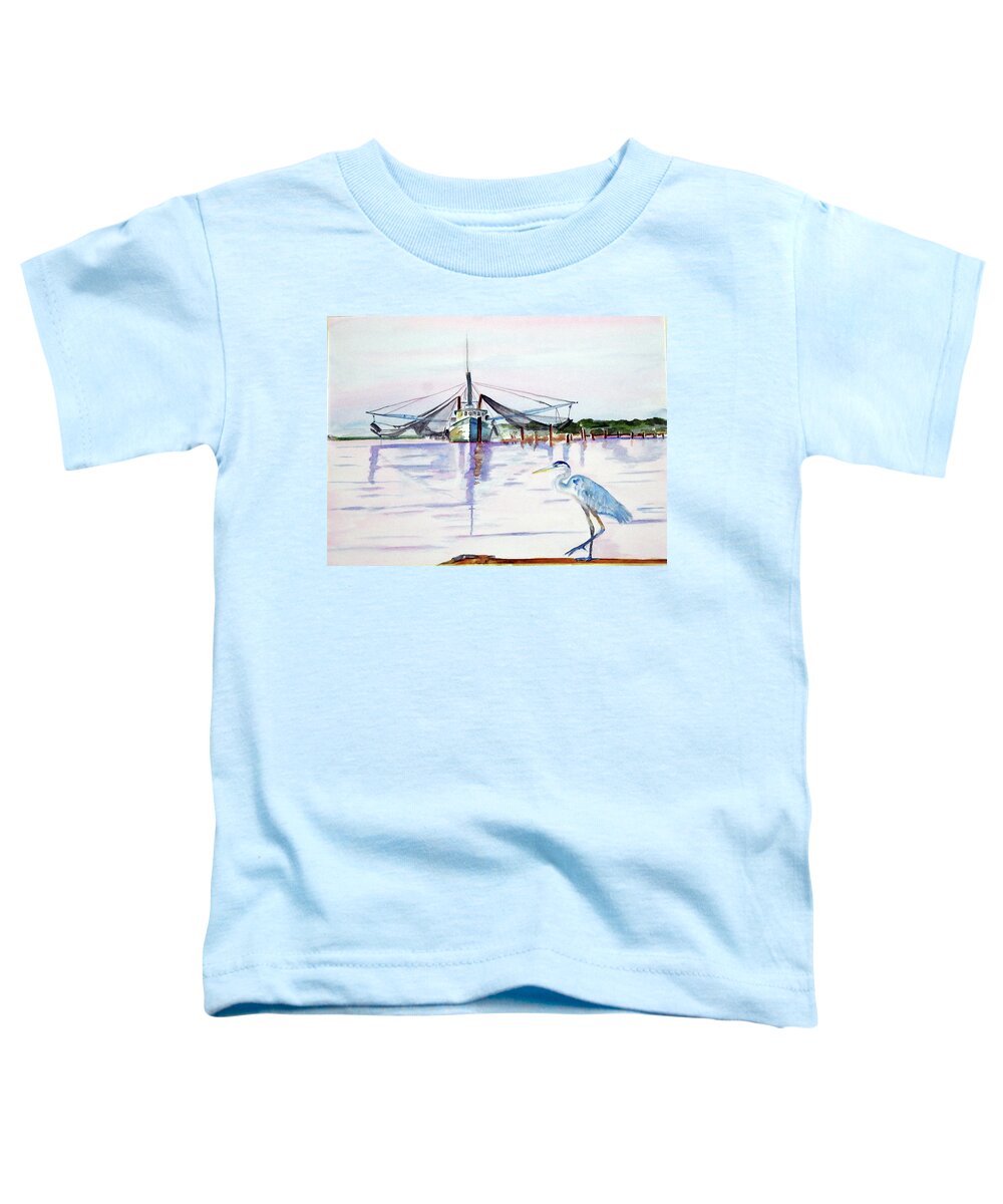 Blue Heron Toddler T-Shirt featuring the painting The Customer by Barbara F Johnson