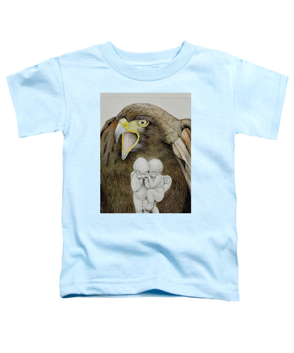 Bird Toddler T-Shirt featuring the drawing The Hawk Guardian by Tim Ernst