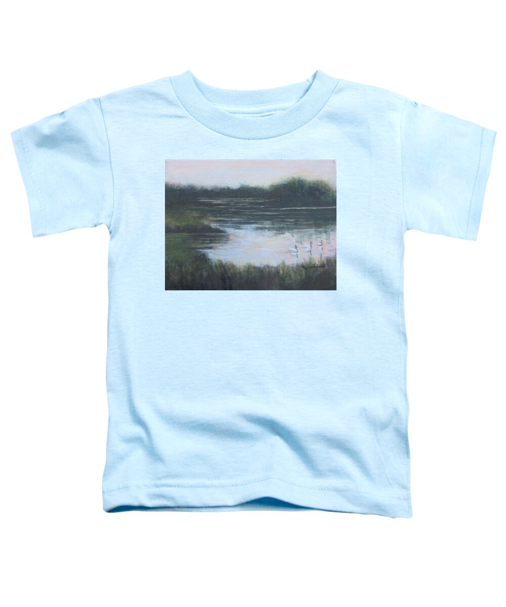 Painting Toddler T-Shirt featuring the painting Three Swans a Swimming by Paula Pagliughi