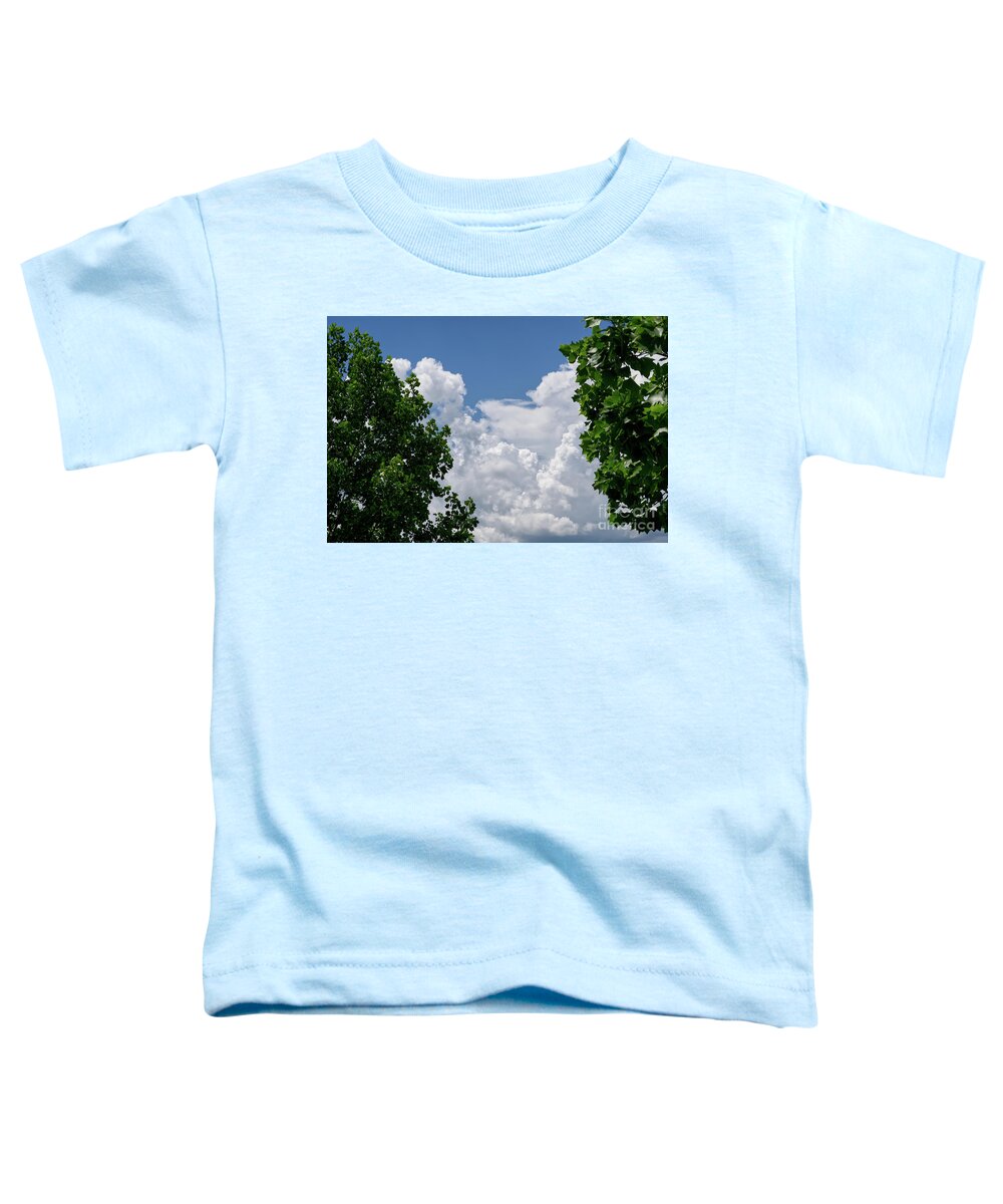 Green Tree Leaves Toddler T-Shirt featuring the photograph Trees Clouds Sky by Phil Perkins