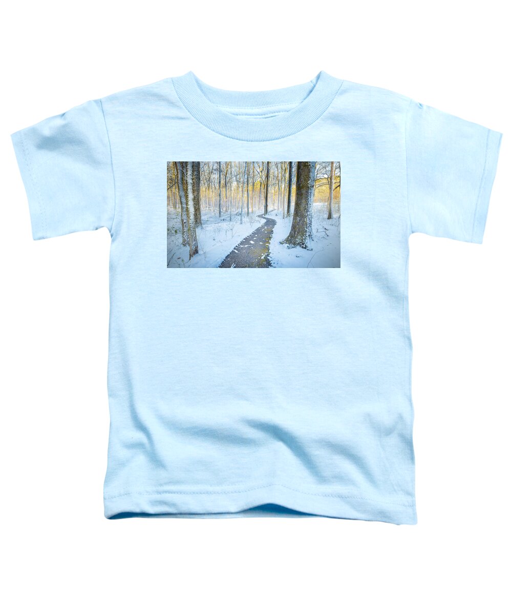 Snow Day Toddler T-Shirt featuring the photograph Tupelo Mississippi Snow Natchez Trace Parkway Sunrise by Jordan Hill