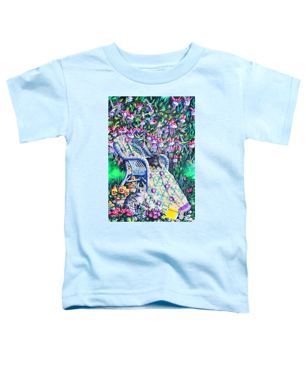Fuchsia Toddler T-Shirt featuring the painting Under the Fuchsia by Diane Phalen