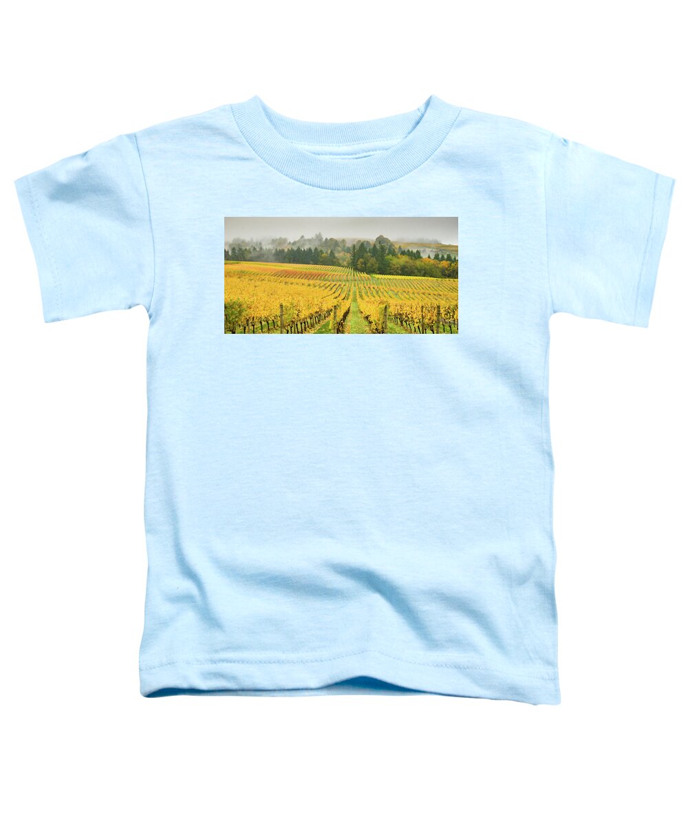 Sokol-blosser Vineyard Toddler T-Shirt featuring the photograph Vineyard Waves by Don Schwartz
