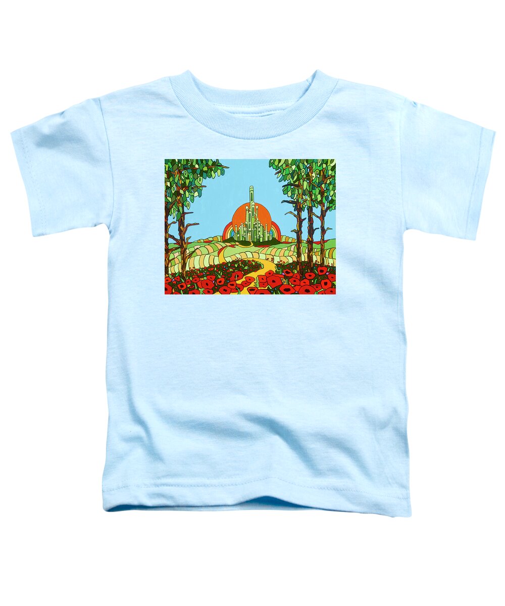 Wizard Of Oz Emerald City Off To See The Wizard Poppies Yellow Brick Road Toddler T-Shirt featuring the painting Visiting Oz by Mike Stanko
