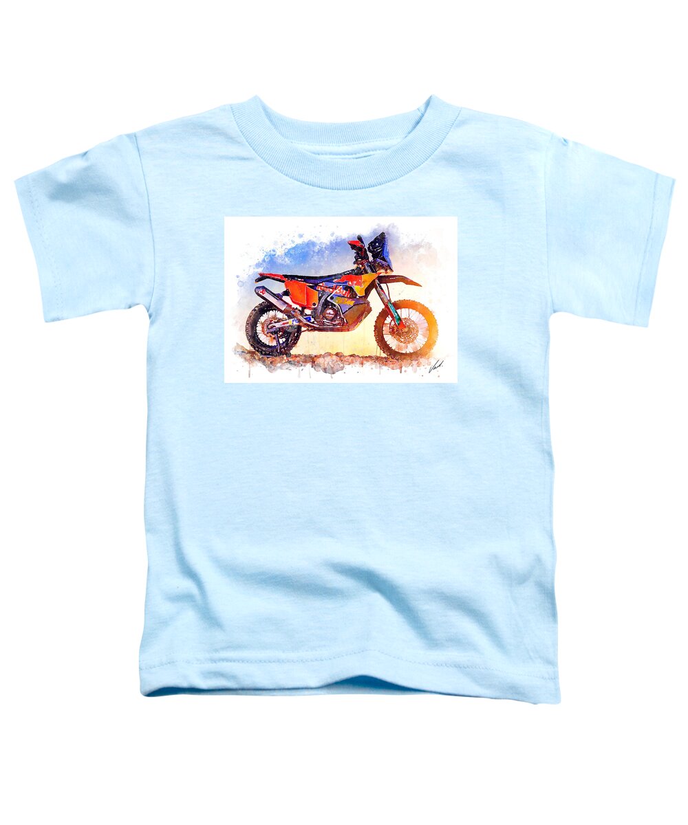 Adventure Toddler T-Shirt featuring the painting Watercolor KTM 450 Rally Dakar motorcycle - oryginal artwork by Vart. by Vart Studio