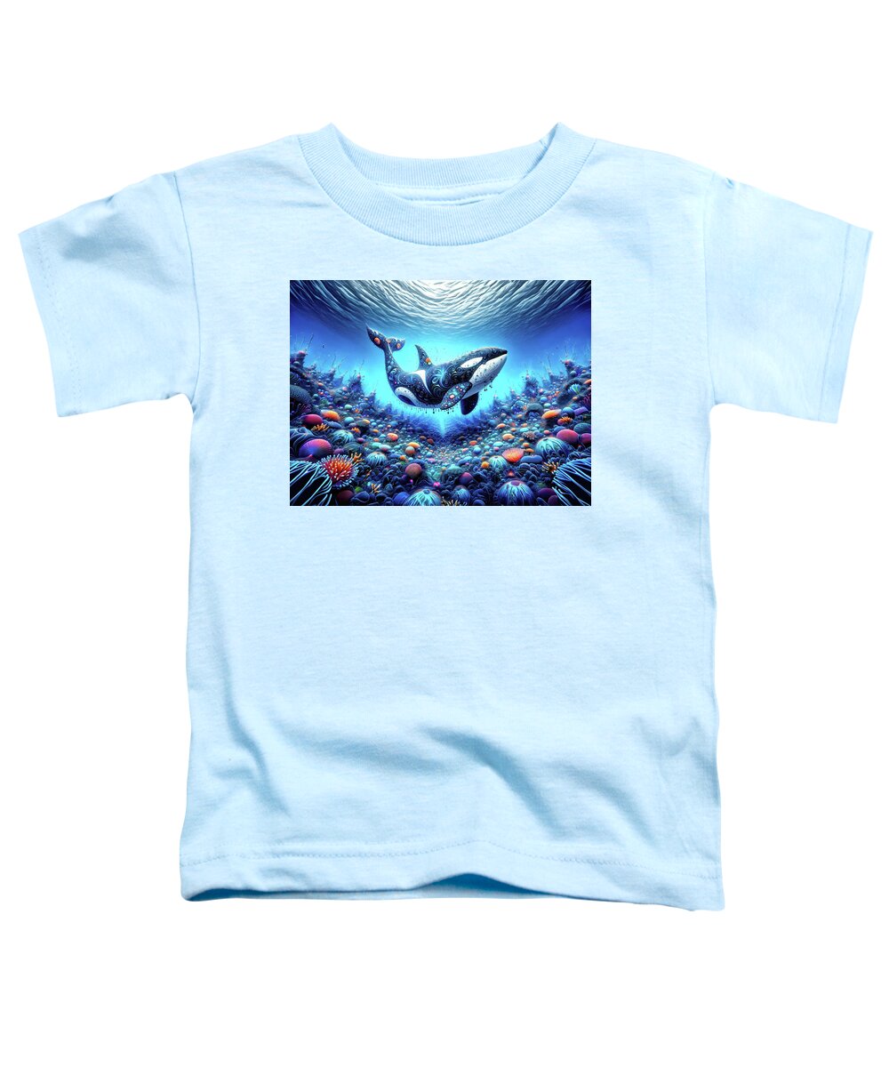 Orca Toddler T-Shirt featuring the digital art Whispers of the Whorled Waters by Bill and Linda Tiepelman