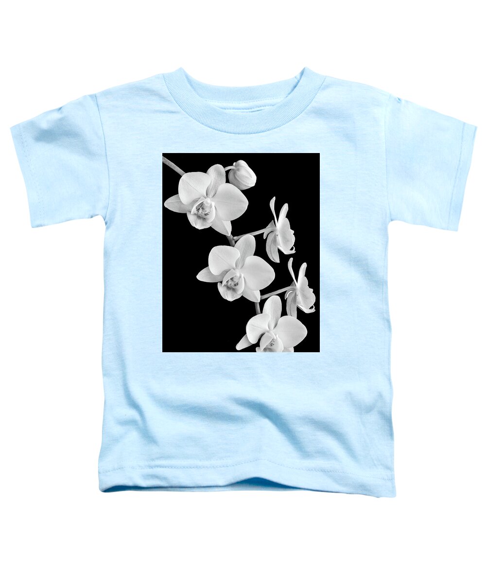 Orchid Toddler T-Shirt featuring the photograph White Orchids on Black by Elvira Peretsman